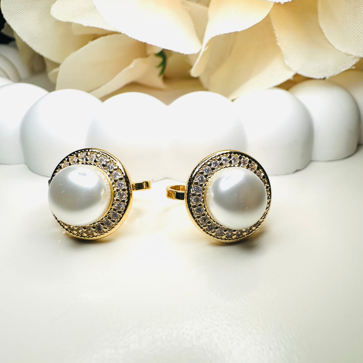 Pearl with Studded Round Clip-on 18K Gold Plated Earrings