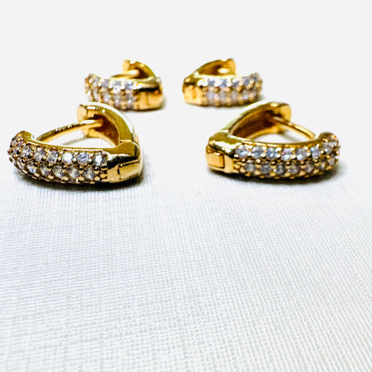 Duo Heart Studded Zirconia 18K Gold Plated Earrings