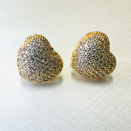 Studded Heart Clip-on 18K Gold Plated Earrings
