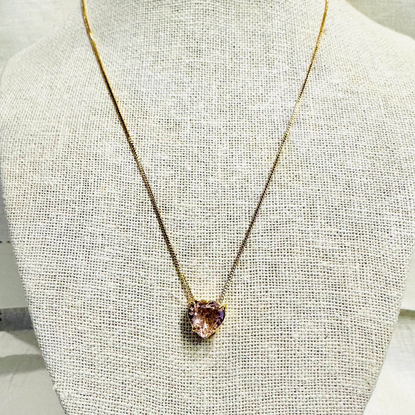 Pink Sapphire Small Heart Necklace - 18K Gold Plated
