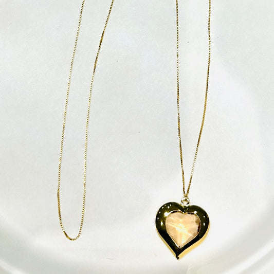 Morganite Heart Pendant Necklace - 18K Gold Plated Frame