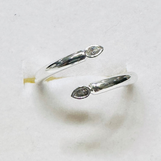 Spiral Open Ring with Teardrop Zirconia - White Rhodium Plated