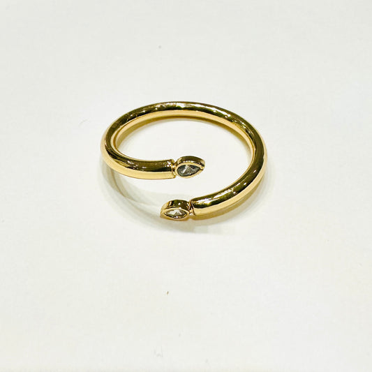 Spiral Open Ring with Teardrop Zirconia - 18K Gold Plated