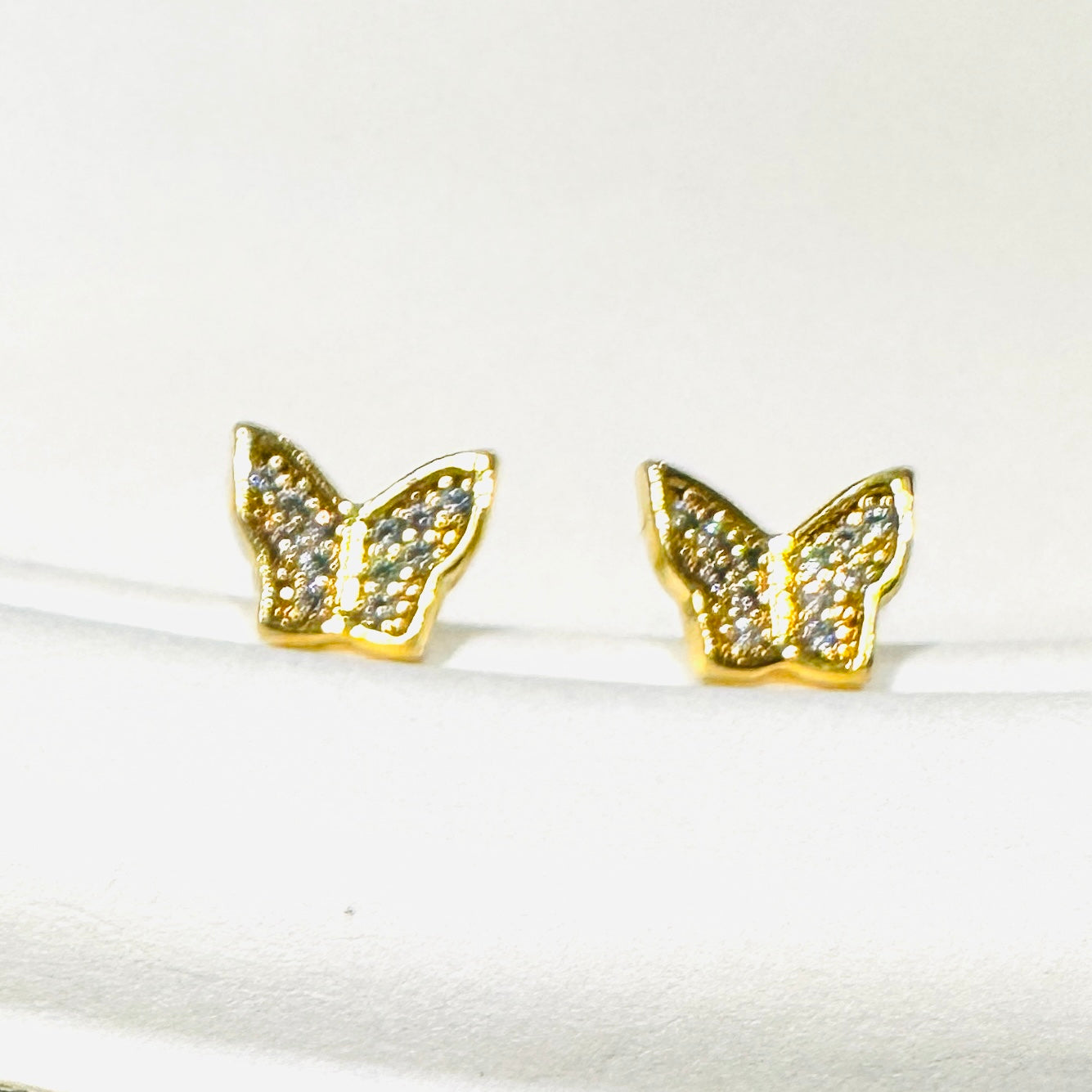 Delicate Butterfly Studded Zirconia Earrings - 18K Gold Plated