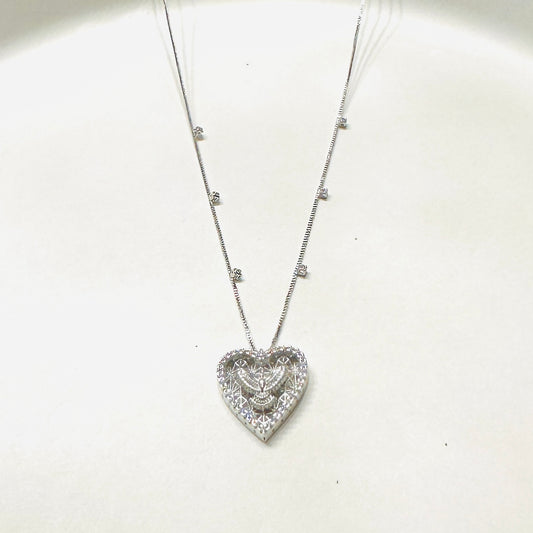 Holy Spirit in Heart Pendant Necklace - White Rhodium Plated