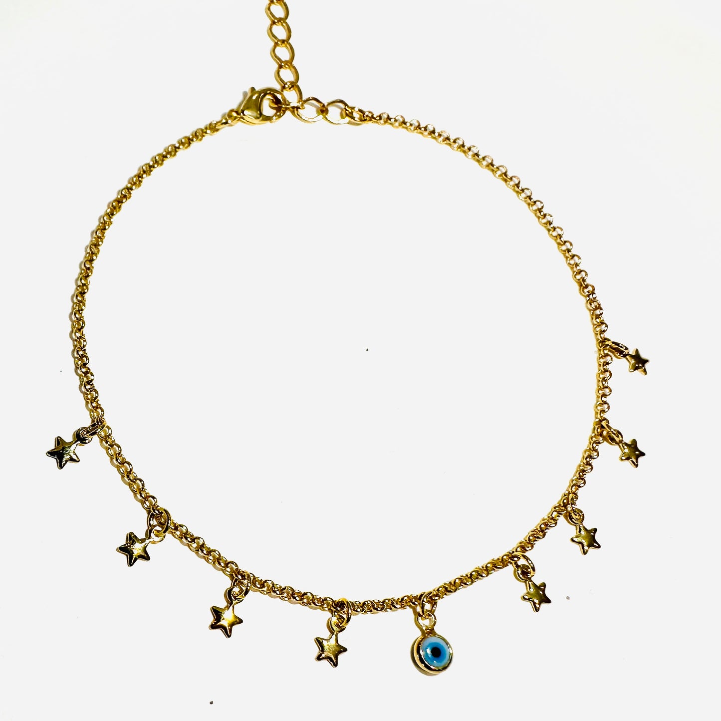 Delicate Stars and Evil Eye Anklet - 18K Gold Plated