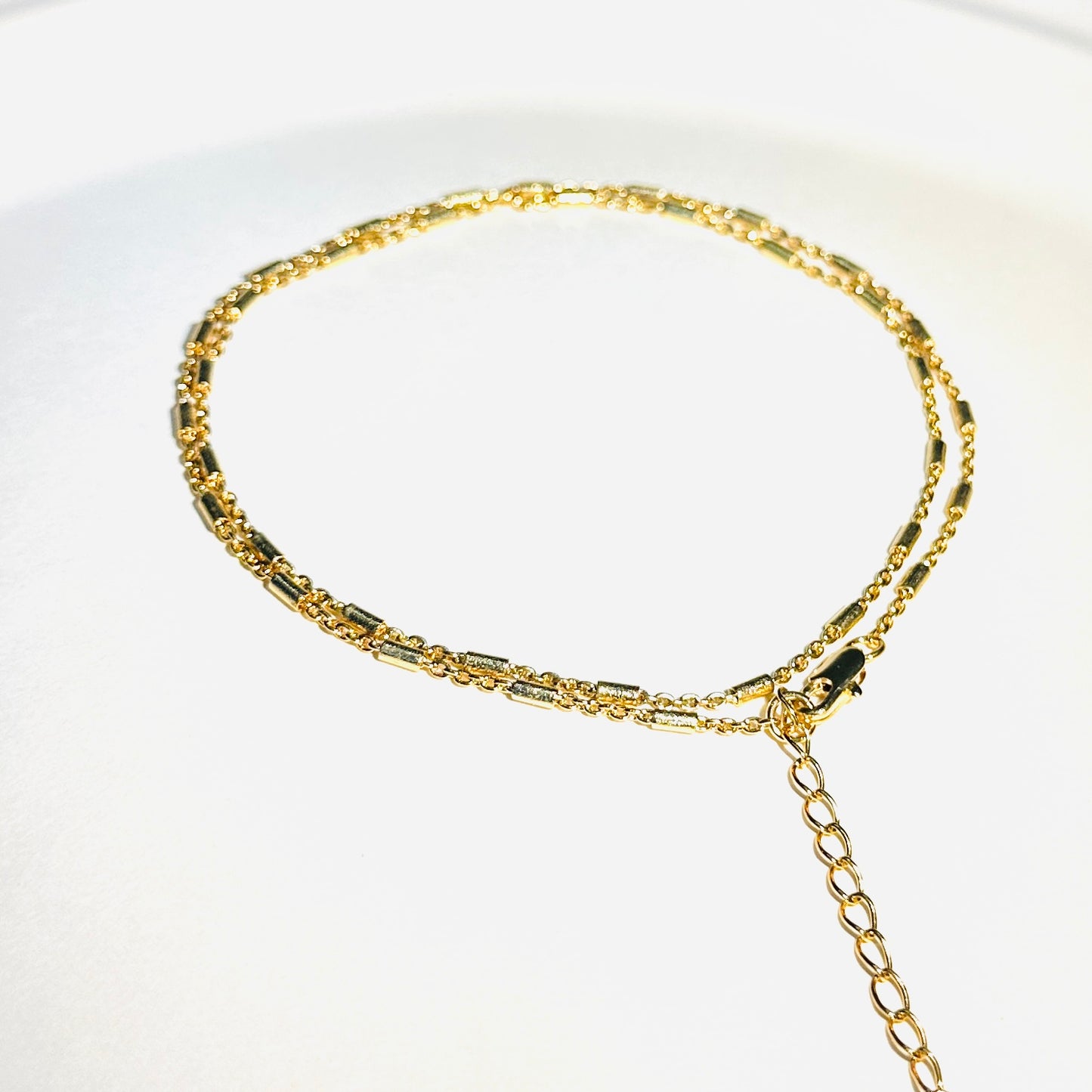 Double Chain with Tubes Beads Anklet - 18K Gold Plated