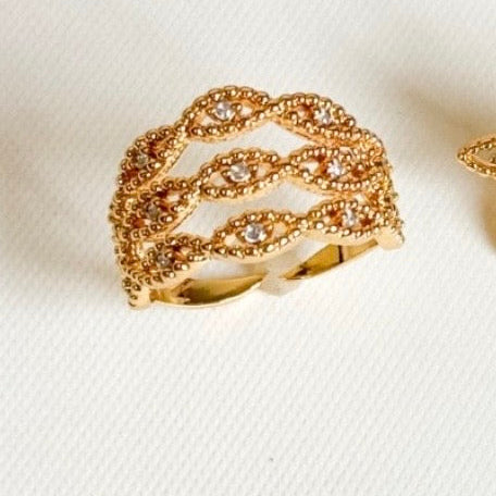 Infinite Studded Zirconia Open Ring - 18K Gold Plated