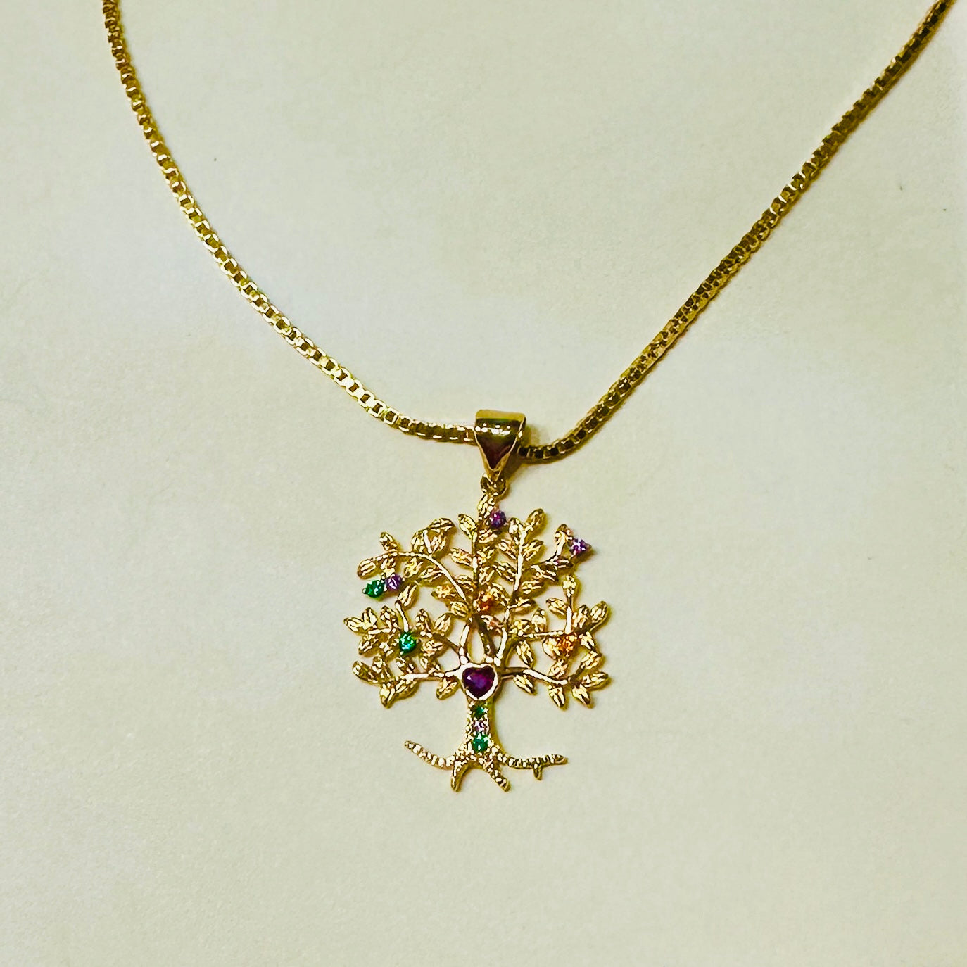 Colorful Tree of Life Micro Zirconia Pendant Necklace - 18K Gold Plated