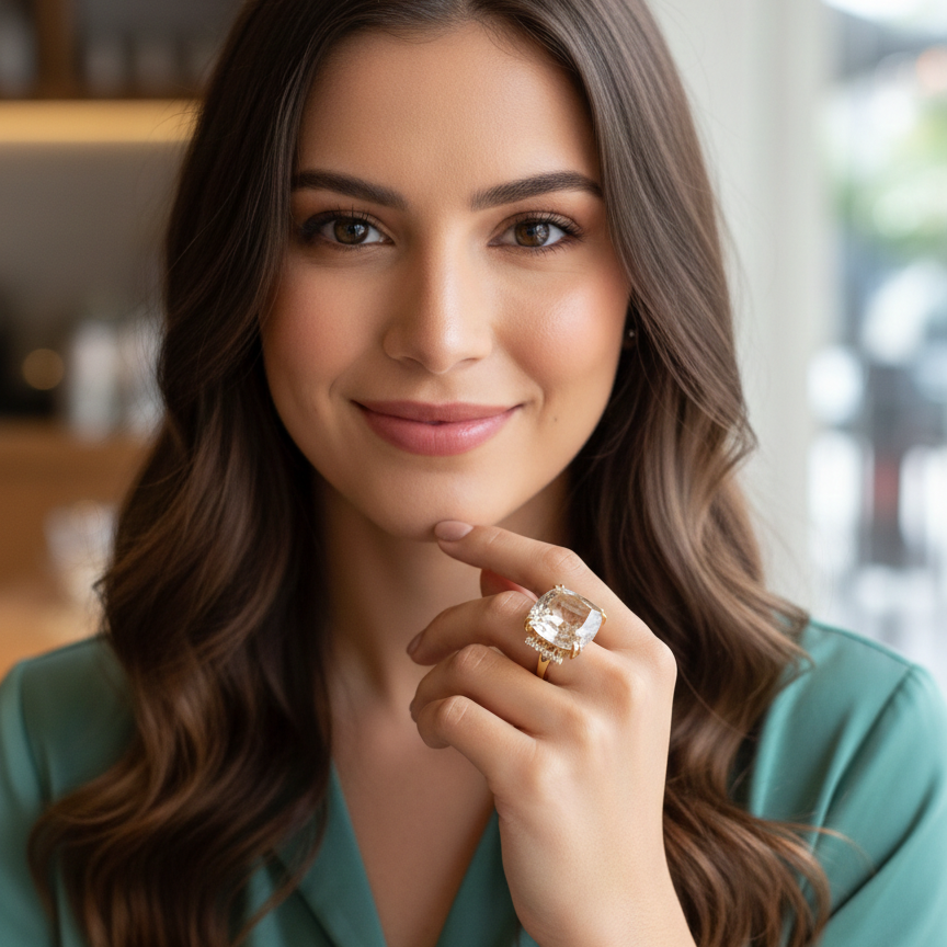 Square Crystal Ring - 18K Gold Plated