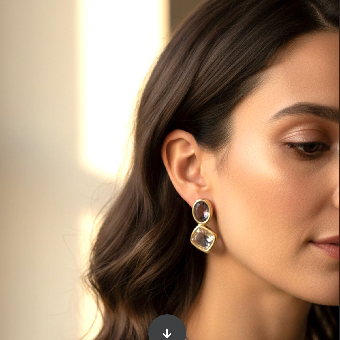 Geometric Amethyst and Crystal Drop Earrings - 18K Gold Plated