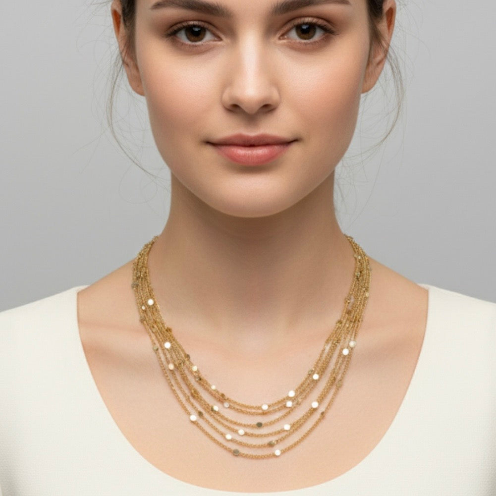 Multi Chain Choker - Delicate Mini Circles 18K Gold Plated Necklace