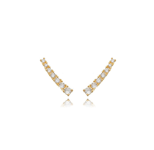Linear Zirconia Drop Stud Earrings - Ear Cuff - 18K Gold Plated
