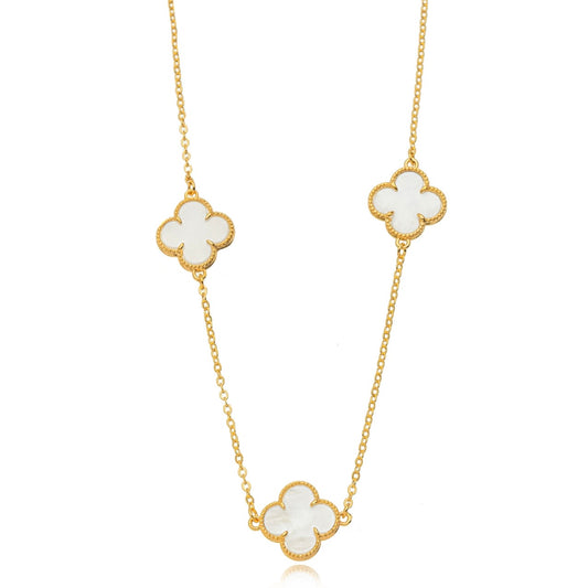 White Three Lucky Clover - 18K Gold Plated - Choker - 36cm