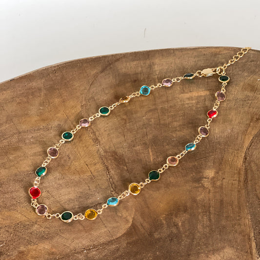 18K Gold Plated Colorful Zirconia 40cm Necklace