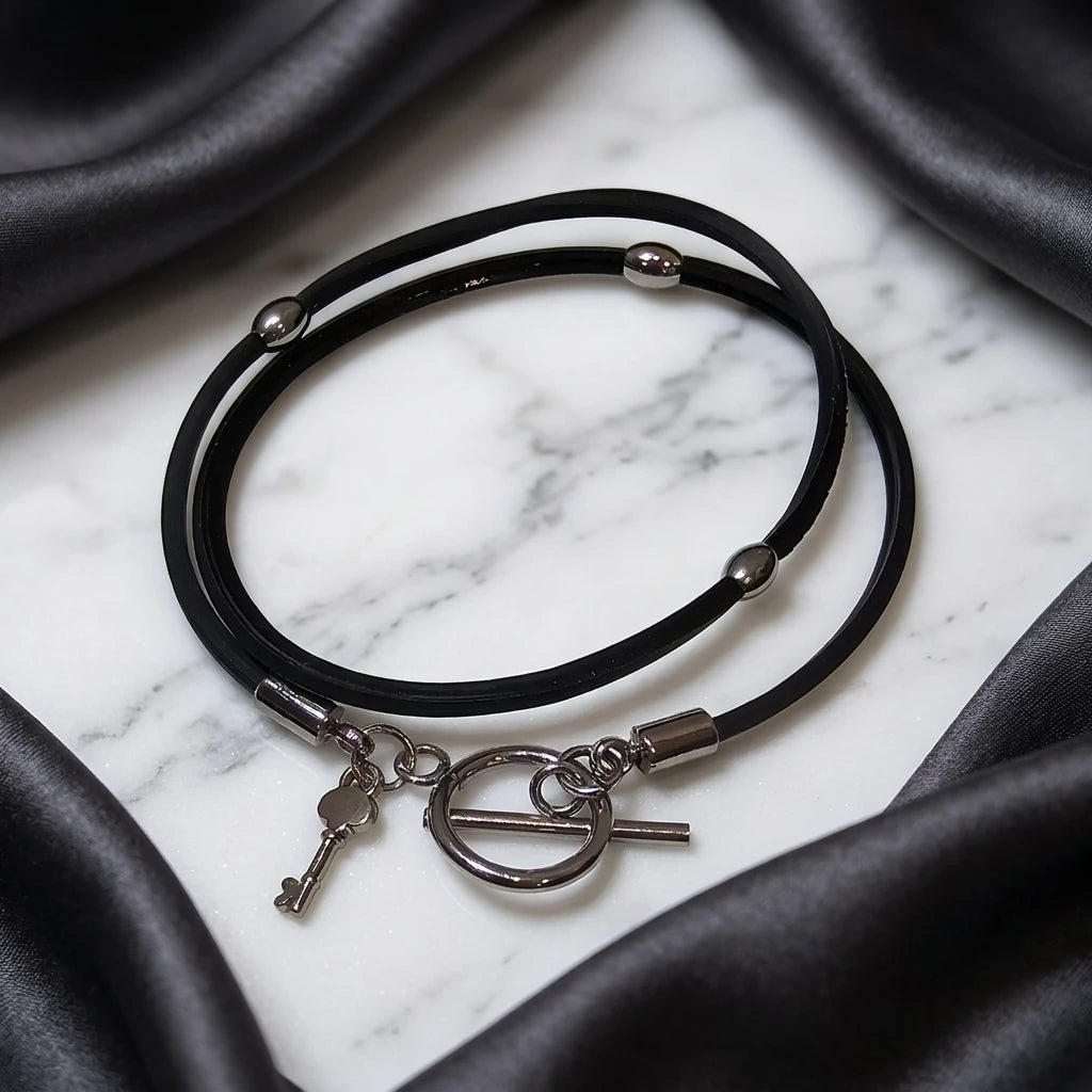 Men's Black Elastic Rubber Cord Bracelet