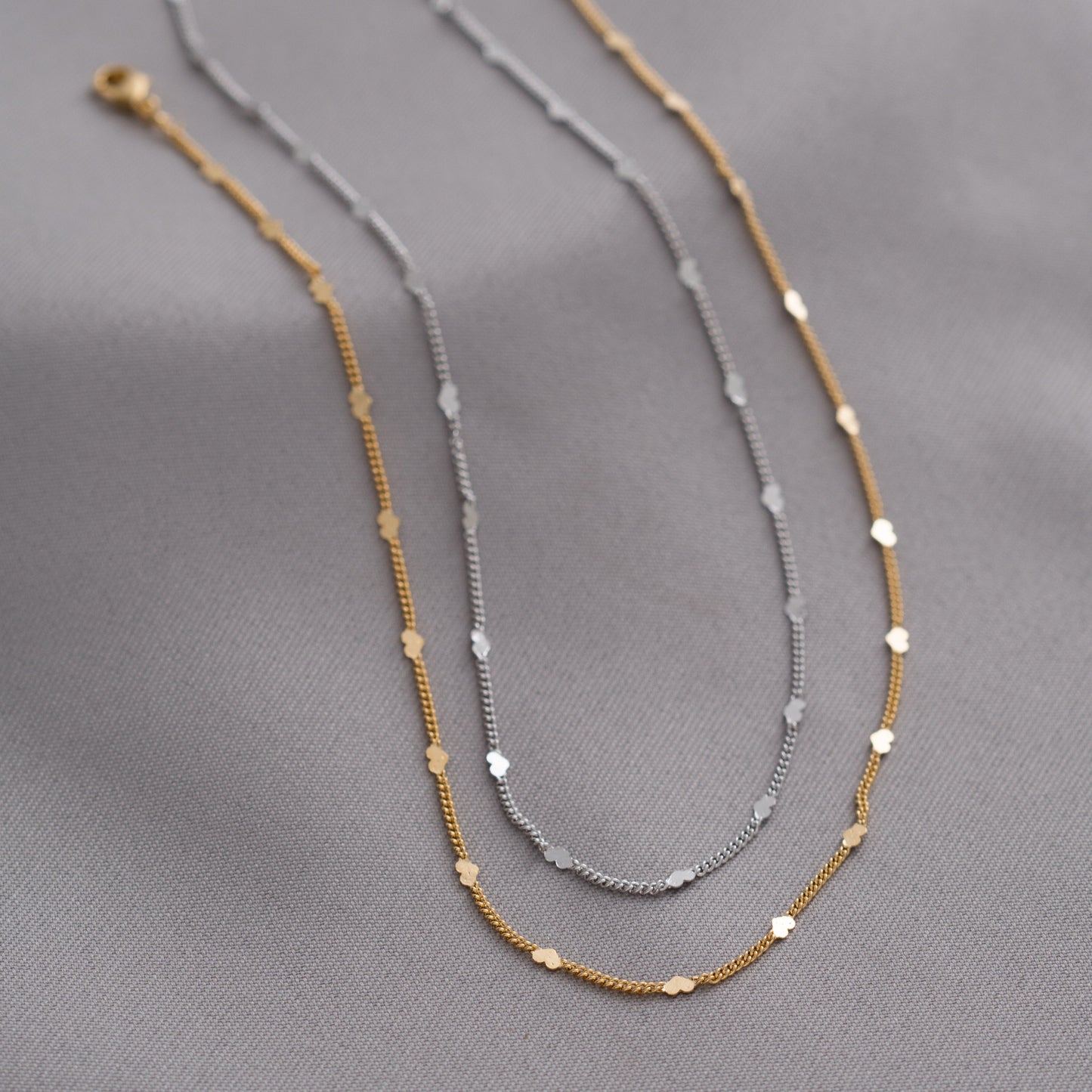 White Rhodium Plated Delicate Mini Hearts Necklace