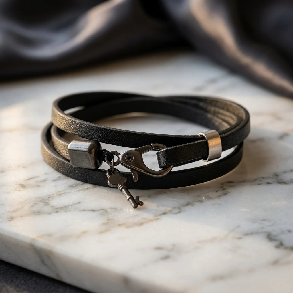 Men's Triple Black Faux Leather Bracelet
