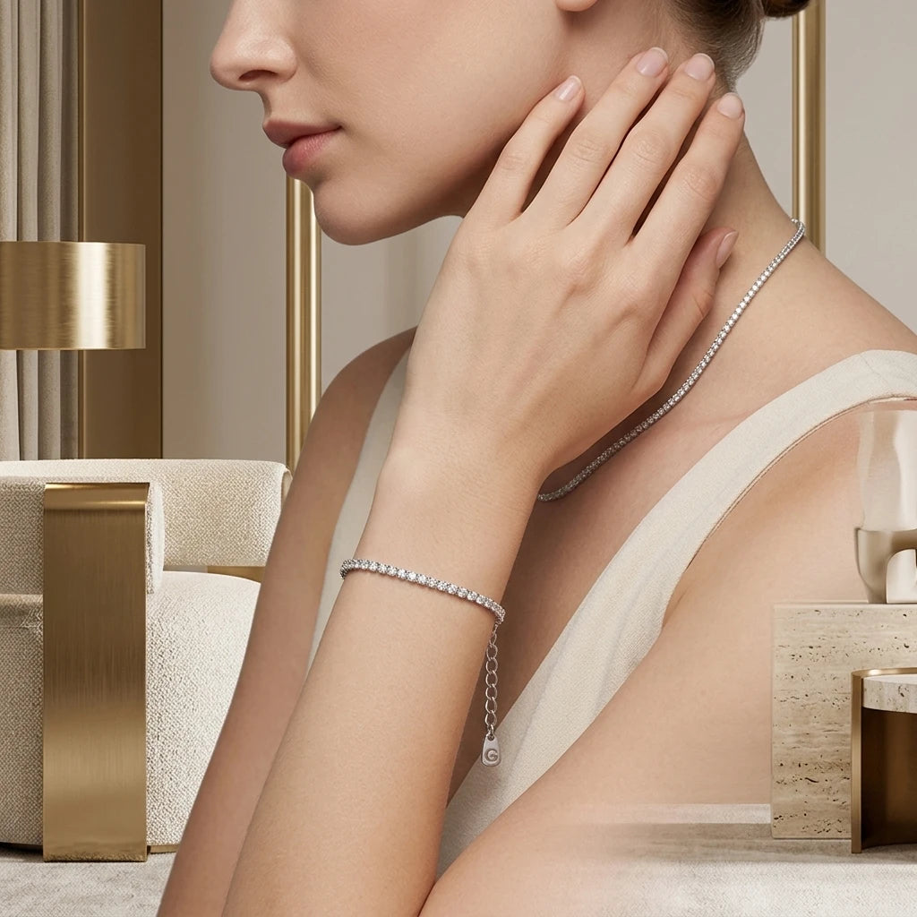 Zirconia Tennis Bracelet - White Rhodium Plated
