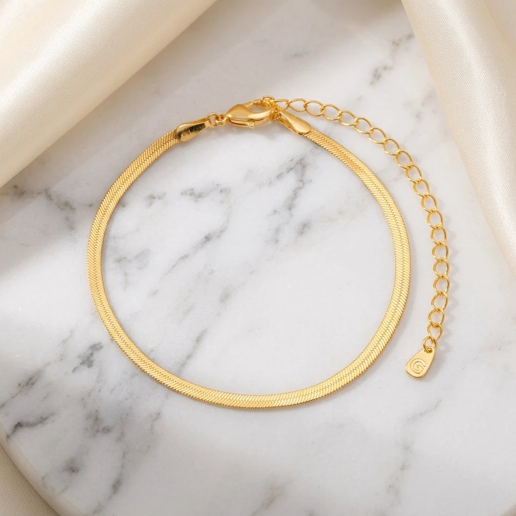 Herringbone Flat Bracelet - 18K Gold Plated