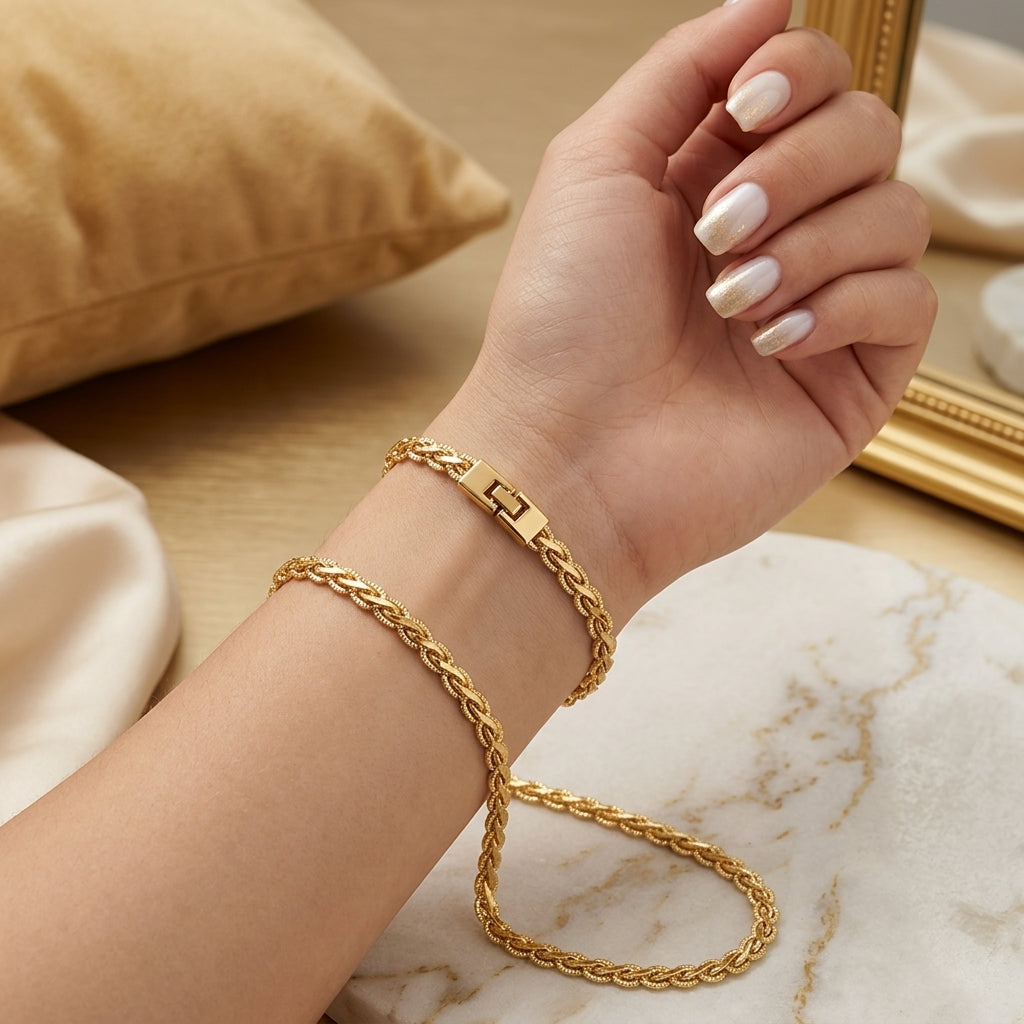Detailed Chain 18K Gold Plated Bracelet