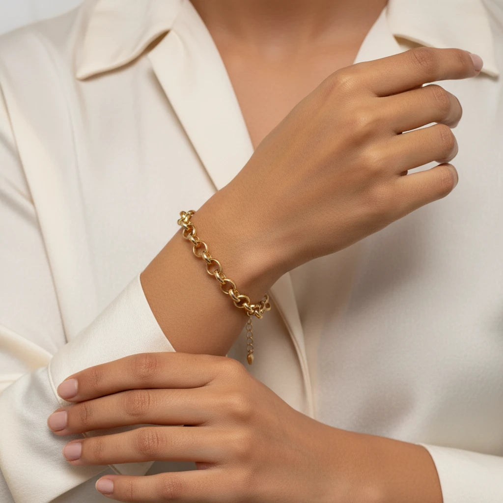 Round Link Chain Bracelet - 18K Gold Plated