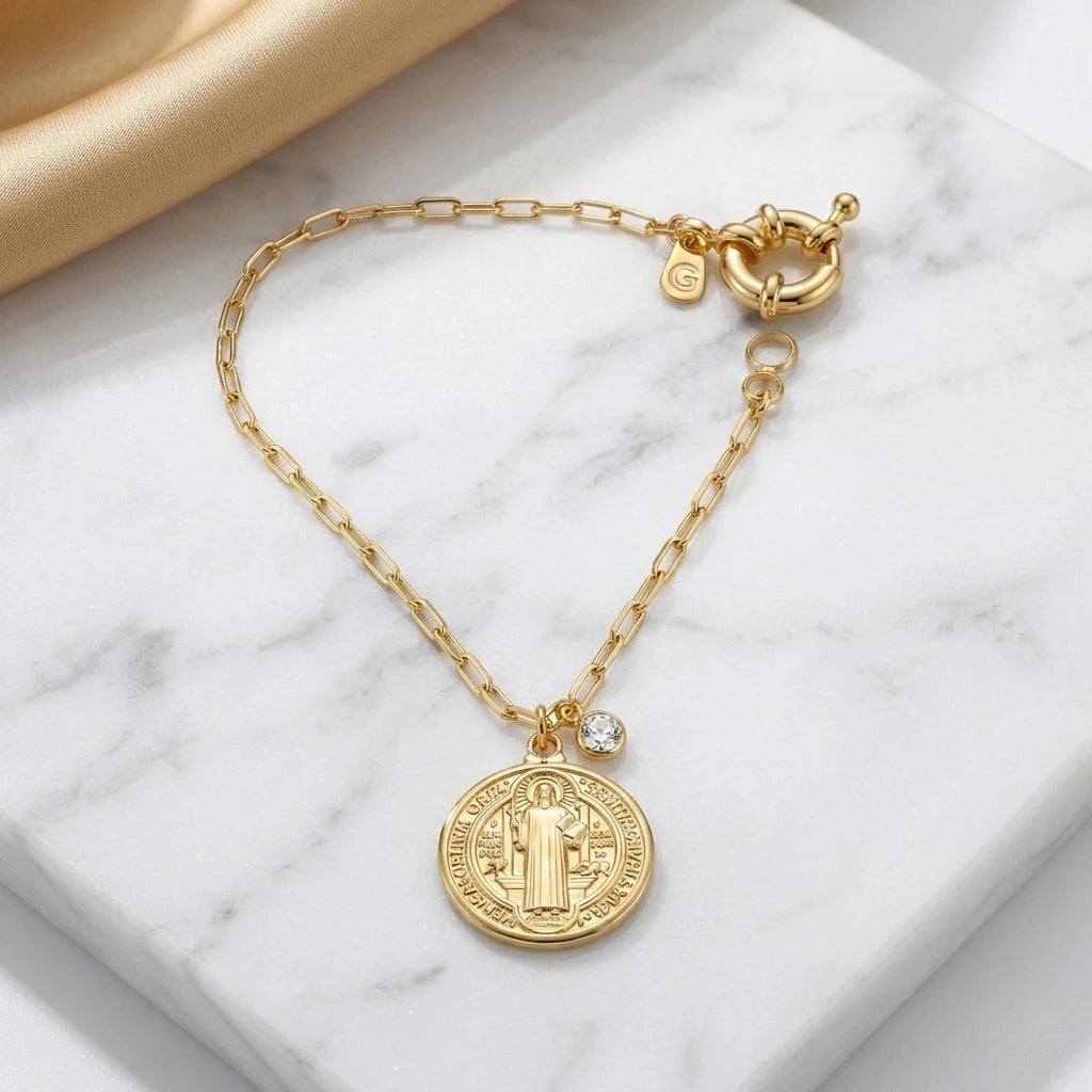 Religious Saint Benedict Bracelet - 18K Gold Plated