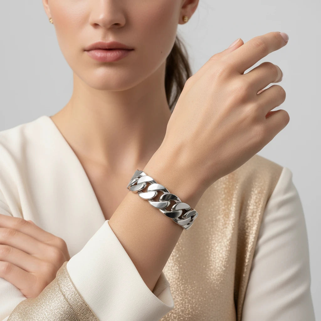 Large Cuban Link Bracelet - White Rhodium Plated