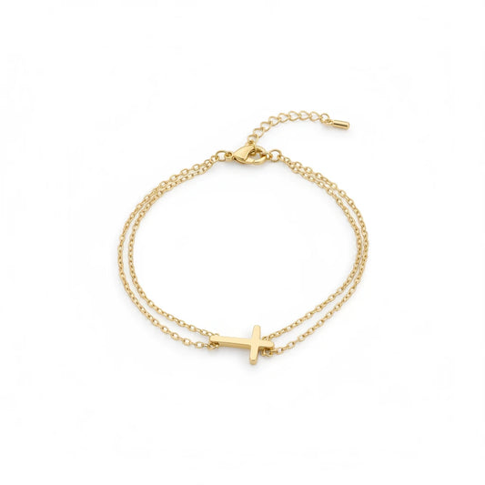 Cross Double Layer Bracelet - 18K Gold Plated