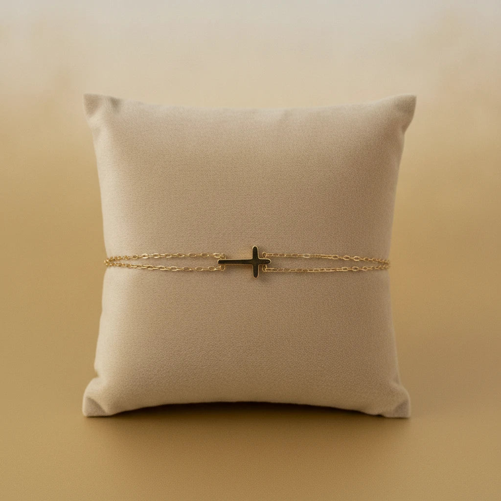 Cross Double Layer Bracelet - 18K Gold Plated
