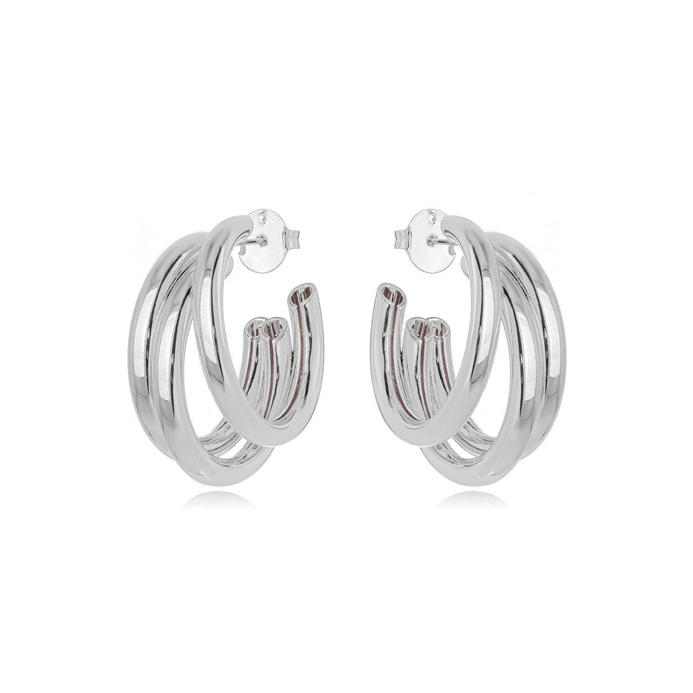 Triple Hoops Earrings - White Rhodium Plated