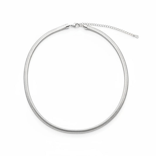55cm Thick Herringbone Necklace - White Rhodium Plated