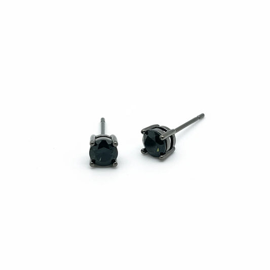 Black Cubic Zirconia Stud Earrings in Black Rhodium Plated