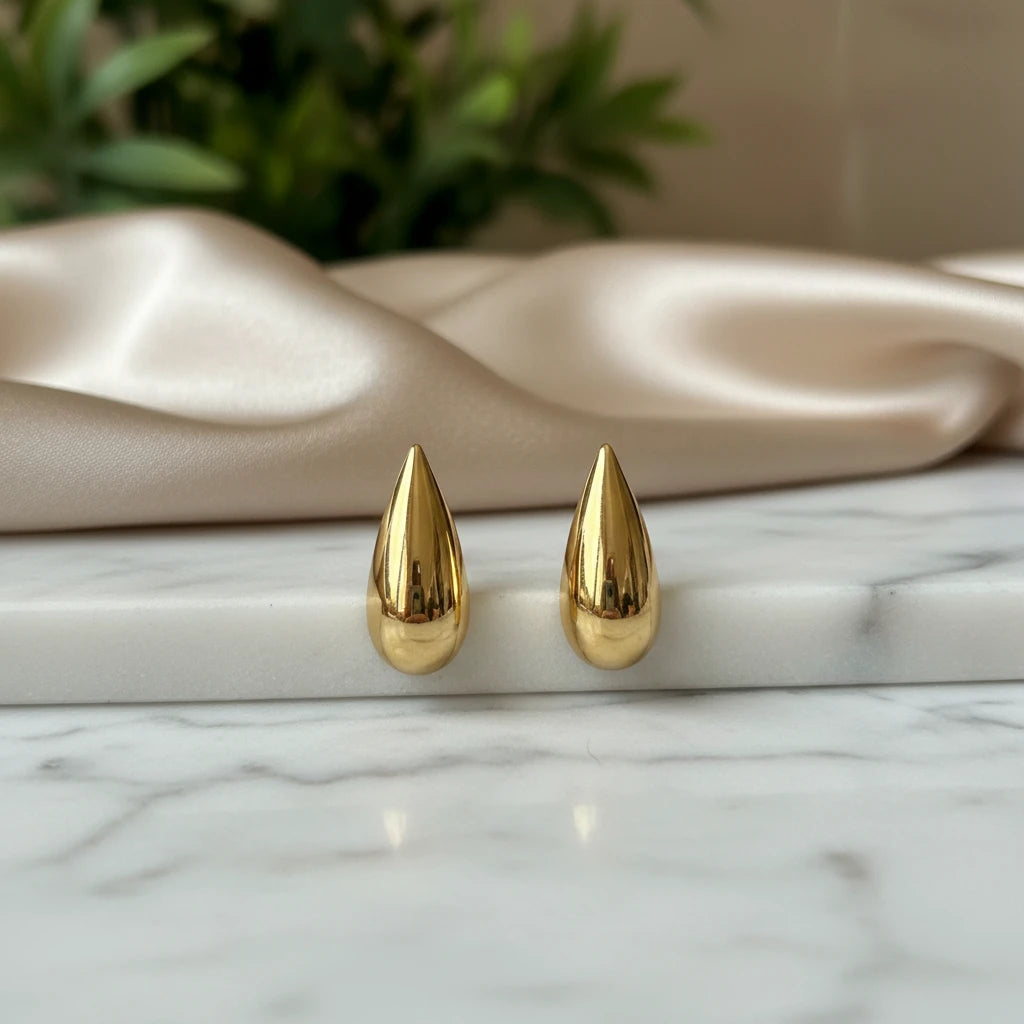 Domed Teardrop Earrings - 18K Gold Plated