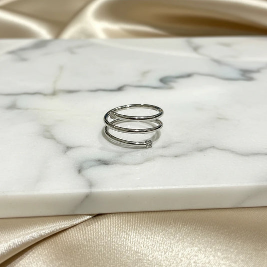 Spiral with Cubic Zirconia Ring - White Rhodium Plated
