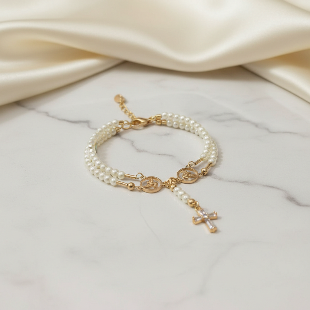 Delicate Rosary Pearls Bracelet - 18K Gold Plated