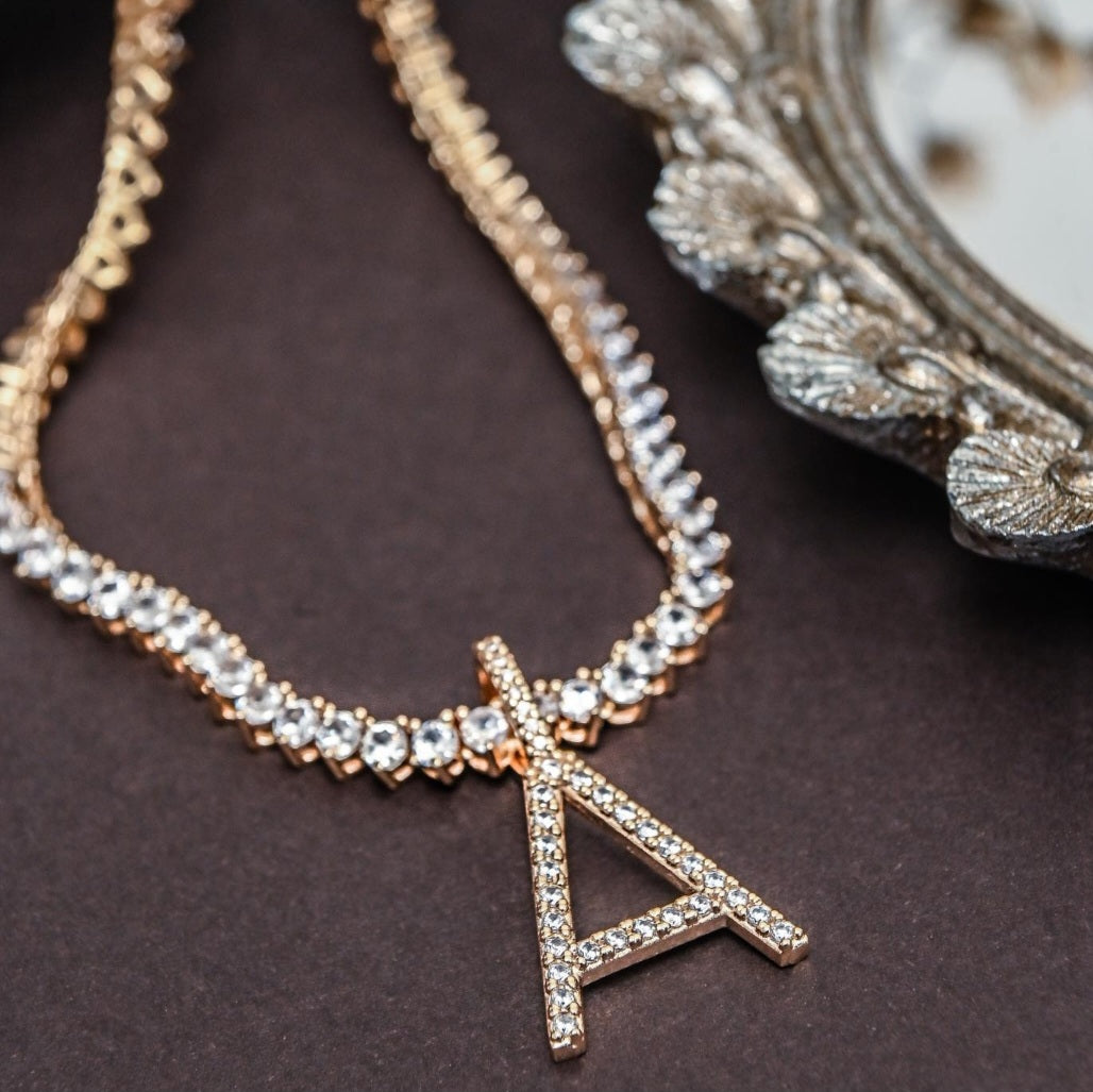 18K Gold Plated Personalized Letter Studded Zirconia Pendant
