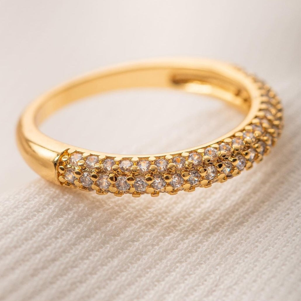 18K Gold Plated Band Studded Zirconia Ring