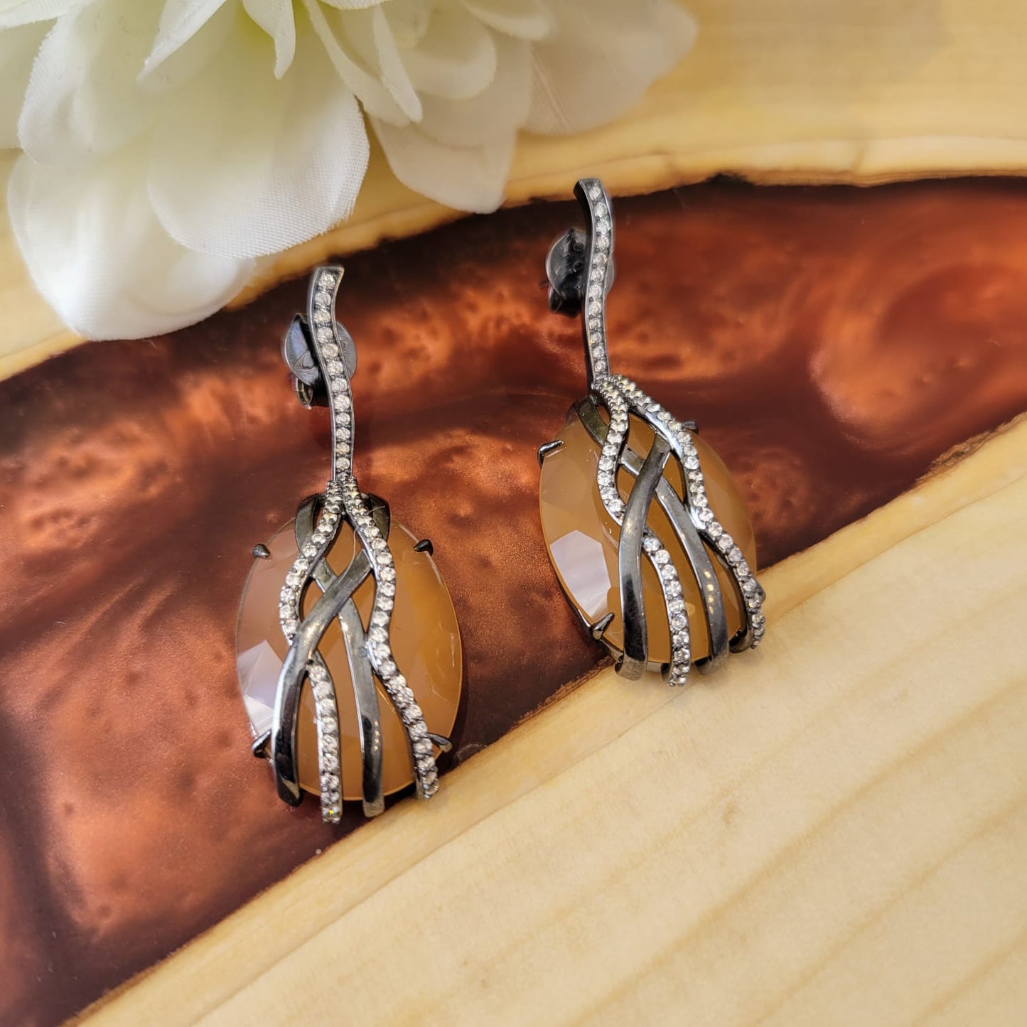 Black Rhodium Nude Quartz Stone Earrings