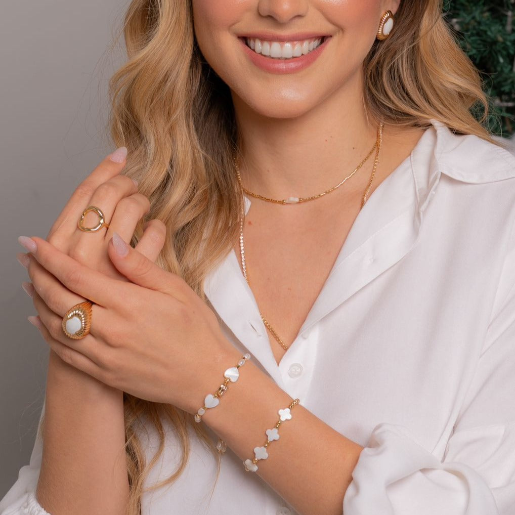 18K Gold Plated Mini Beads Mother Pearl Cleef Necklace