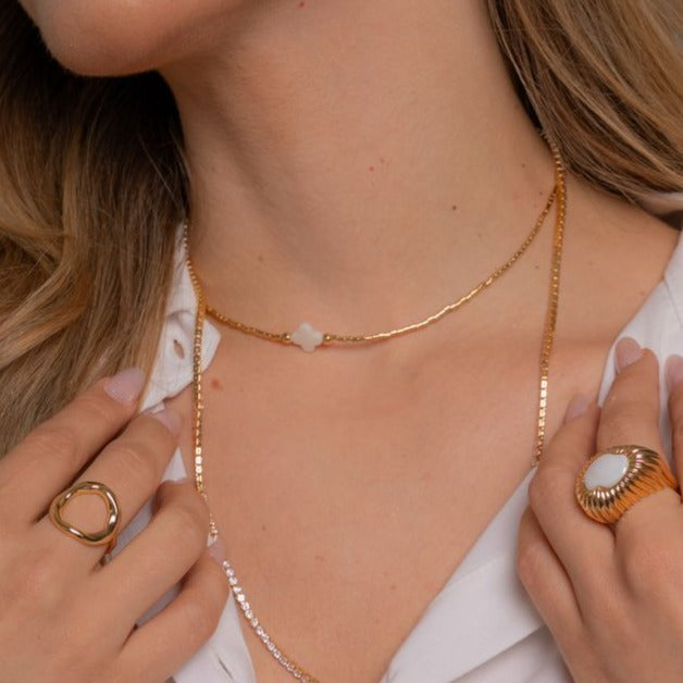 18K Gold Plated Mini Beads Mother Pearl Cleef Necklace