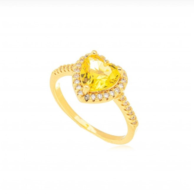 18K Gold Plated Yellow Crystal Heart Studded Zirconia Ring