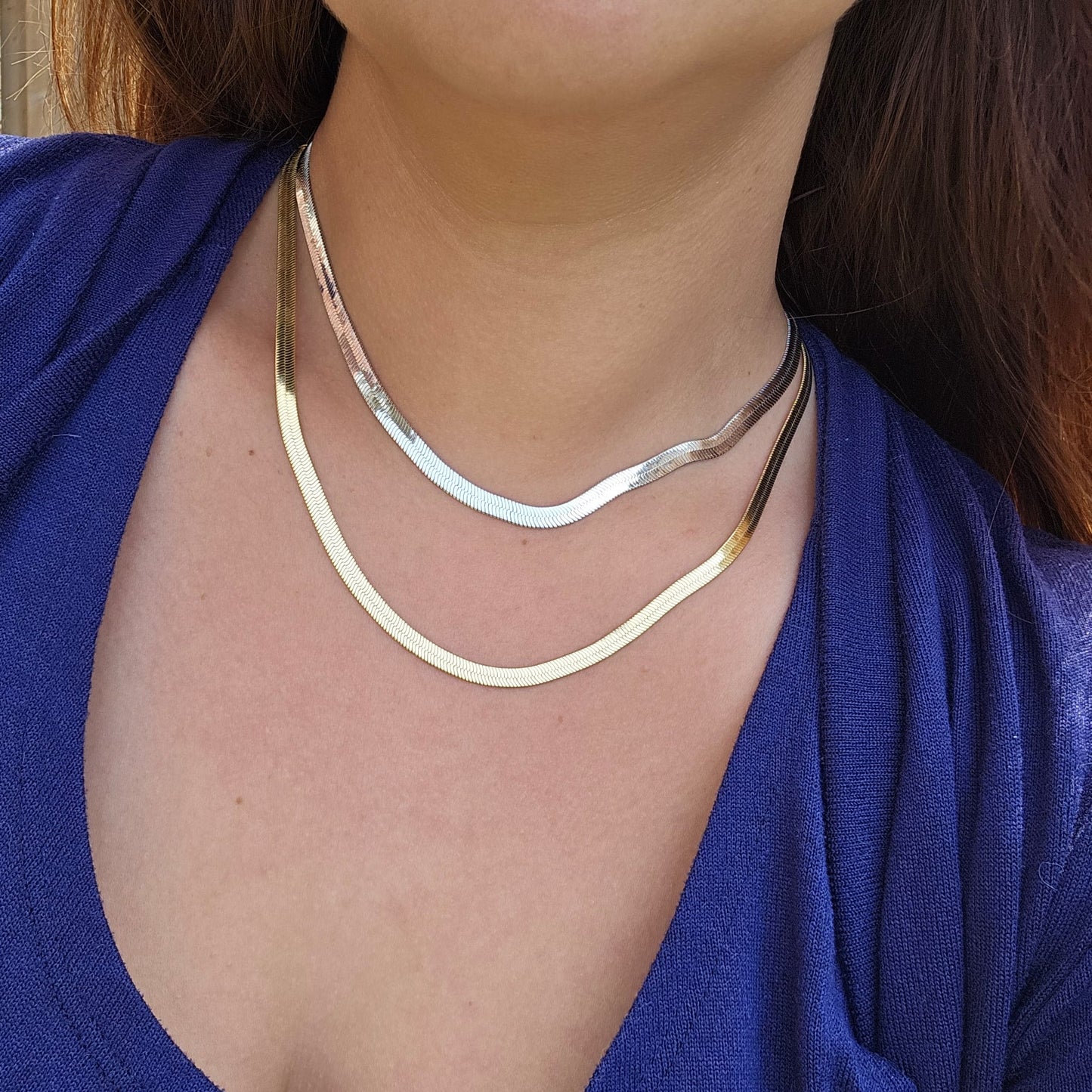 White Rhodium Plated Flat Herringbone Necklace 55cm