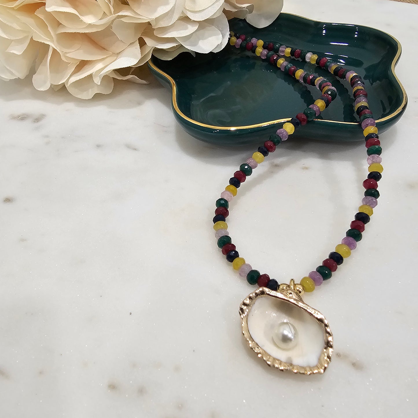18K Gold Plated Whelk Yellow Jade Shell Pendant Necklace