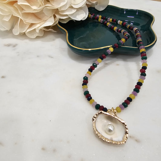 18K Gold Plated Whelk Yellow Jade Shell Pendant Necklace