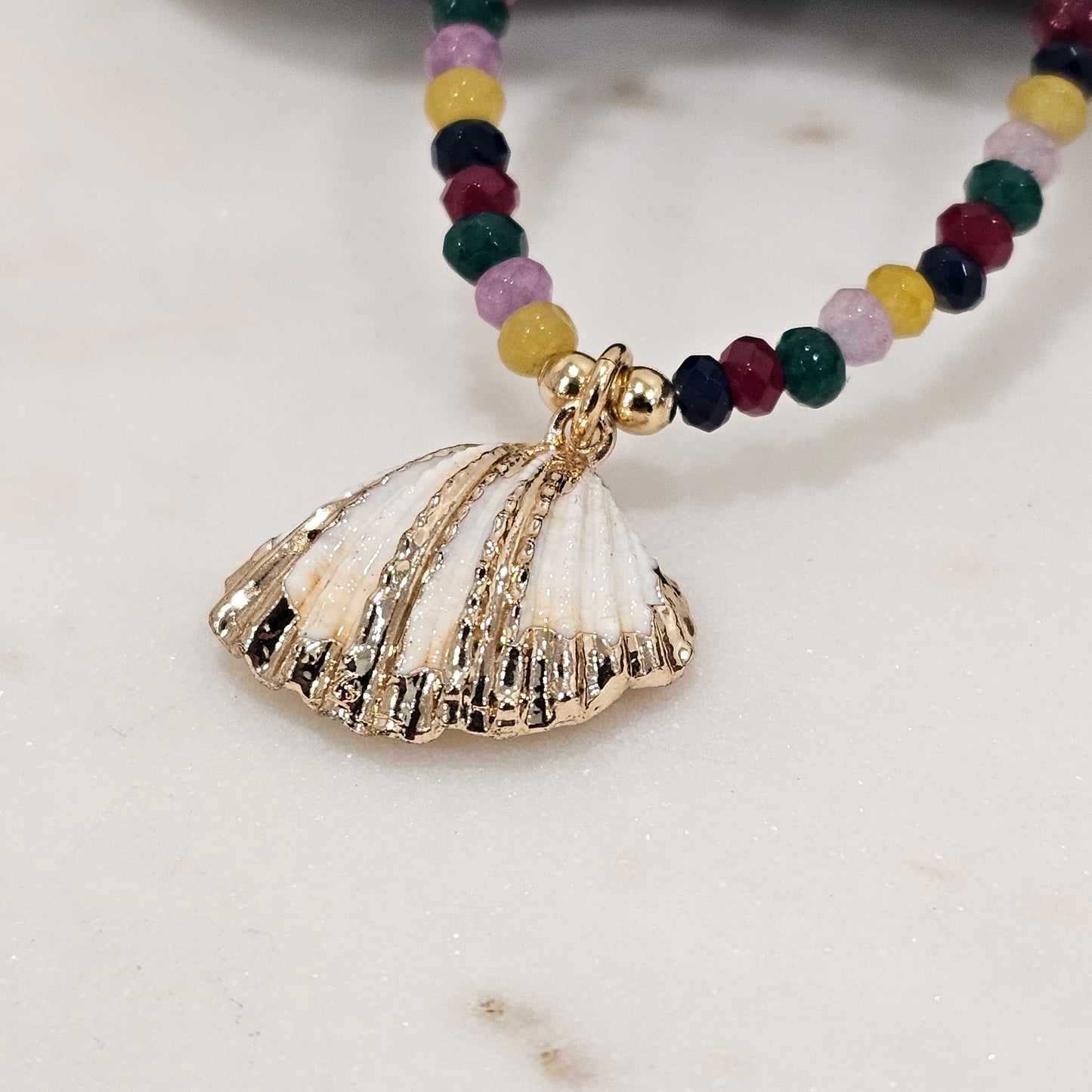 18K Gold Plated Whelk Yellow Jade Shell Pendant Necklace