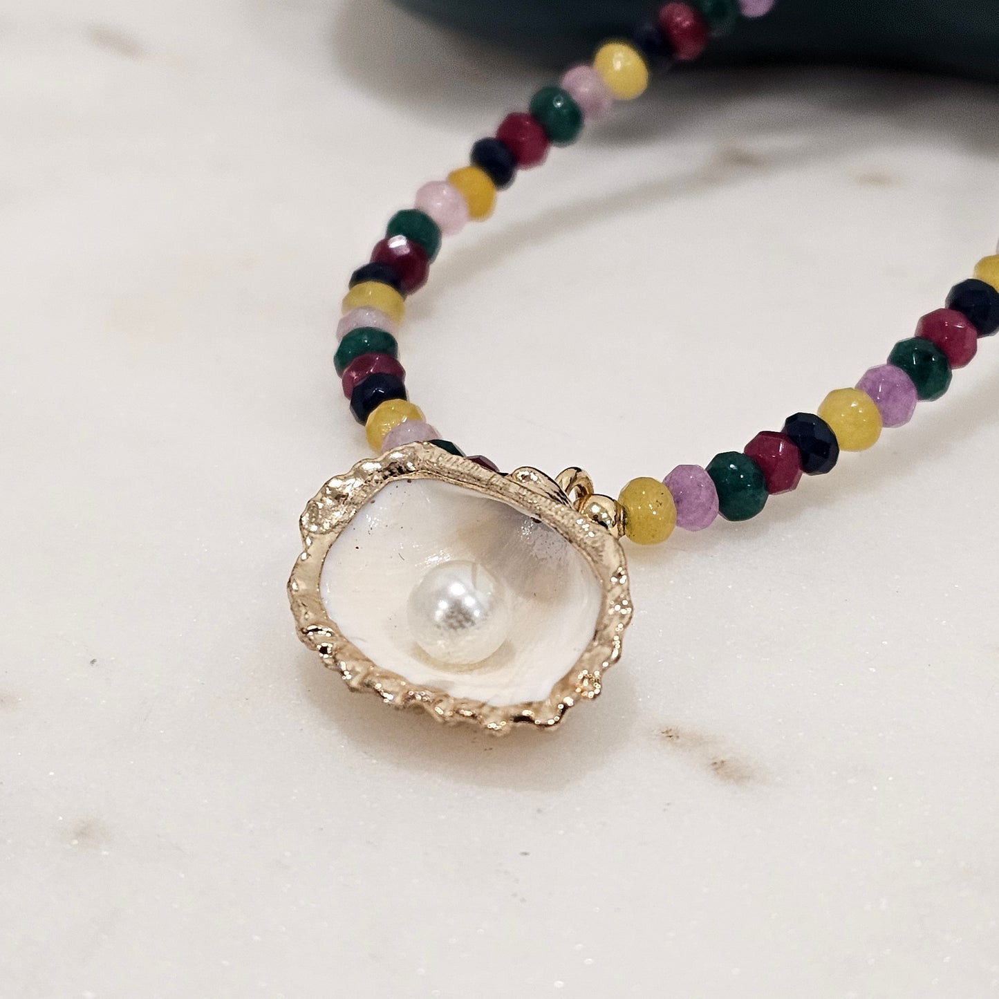 18K Gold Plated Whelk Yellow Jade Shell Pendant Necklace