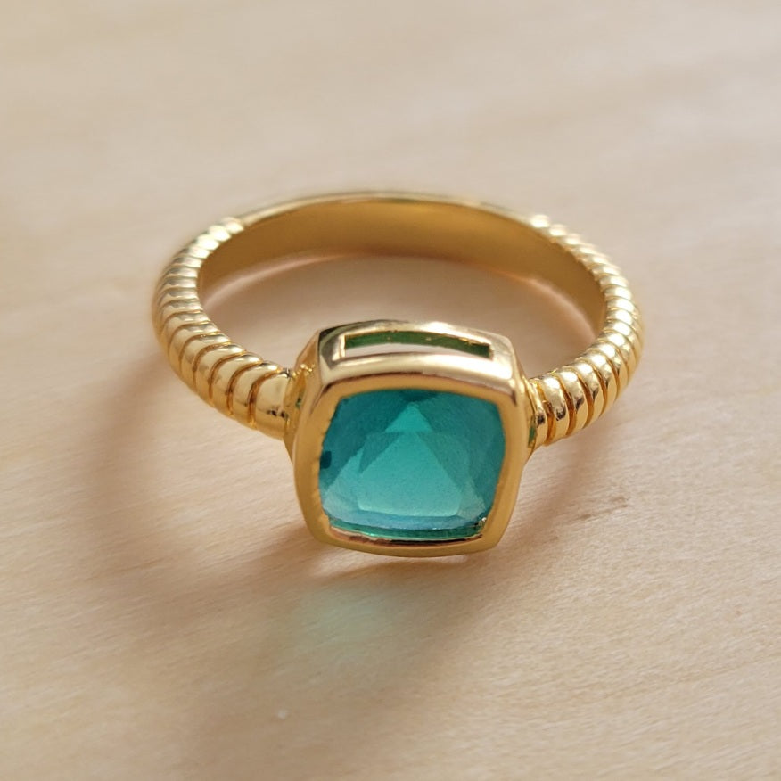 Square Matte Blue Sky Topaz Ring - 18K Gold Plated