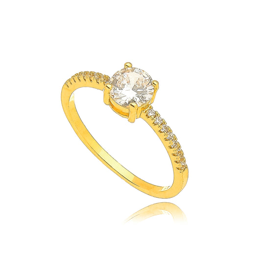 18K Gold Plated Studded Micro Zirconia Solitaire Ring