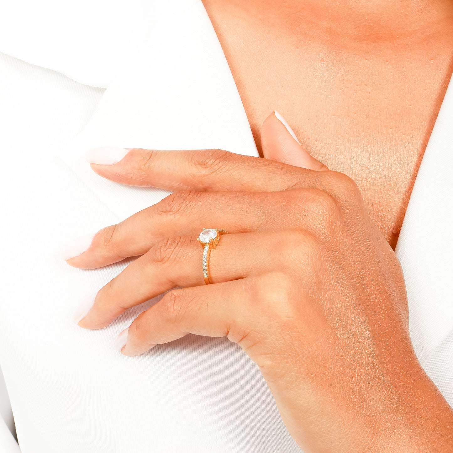 18K Gold Plated Studded Micro Zirconia Solitaire Ring